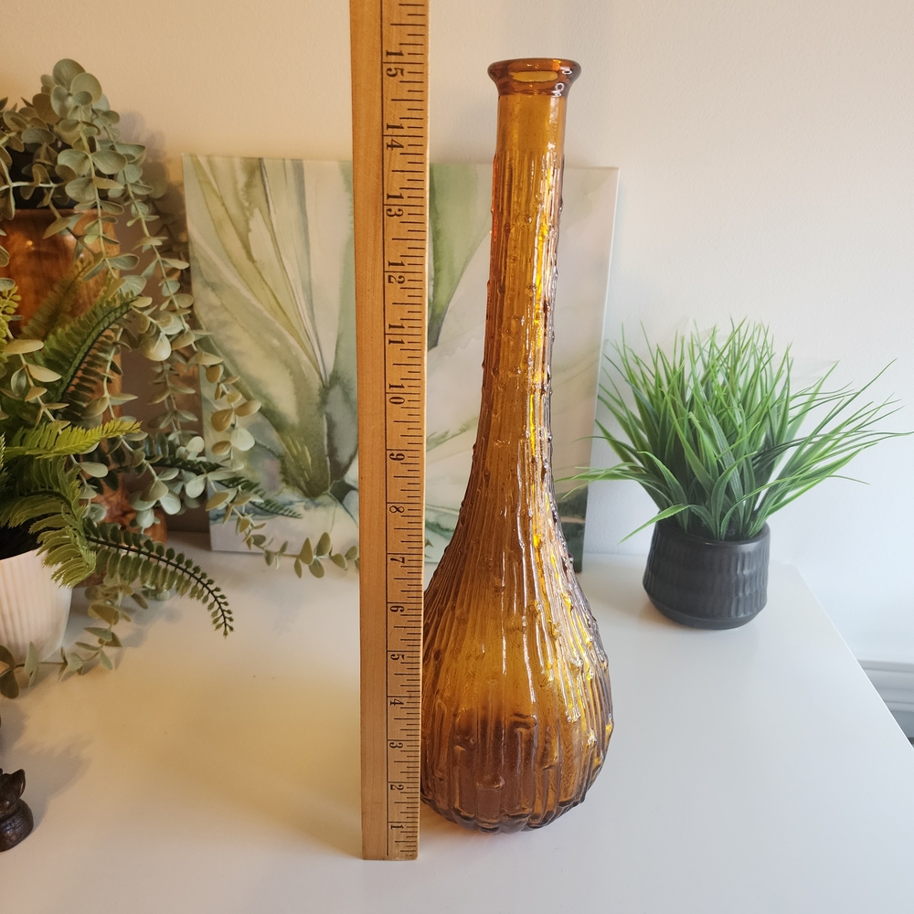 Italian Empoli Amber Drip Wax Glass Genie Bottle